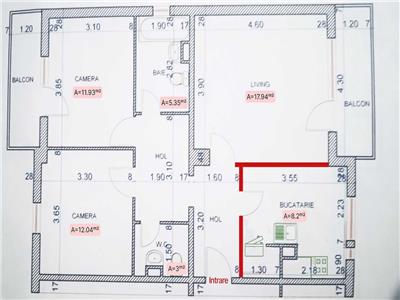 Amenajat complet nou cu 2 bai si 2 balcoane